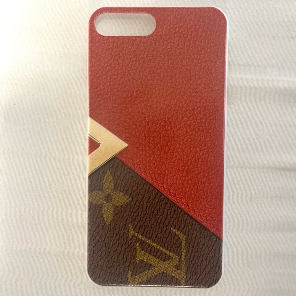 Iphone 7 plus & 8 plus case cover light Brown / rustic red LV logo hard plastic